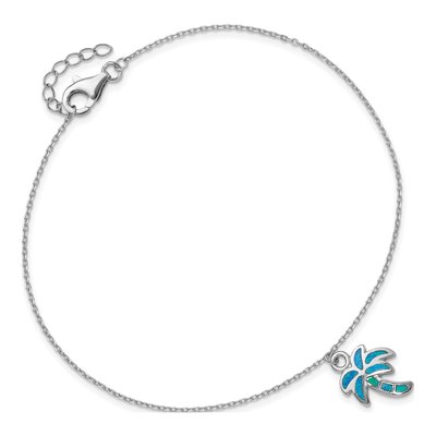 Sterling Silver Lab-Created Opal Palm Tree Anklet – view 6