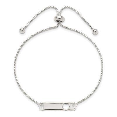 Sterling Silver Bar Heart Adjustable Bracelet – view 3