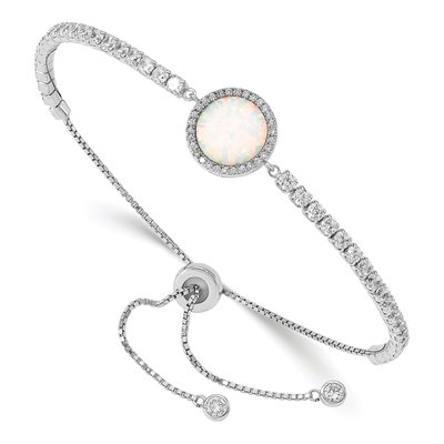 Sterling Silver Lab-Created Opal & CZ Adjustable Bracelet