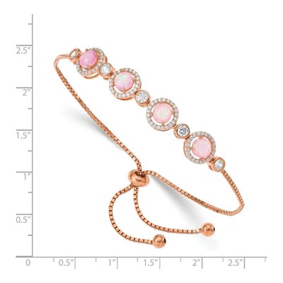Rose Gold-Plated Sterling Silver Lab-Created Opal & CZ Adjustable Bracelet – view 3