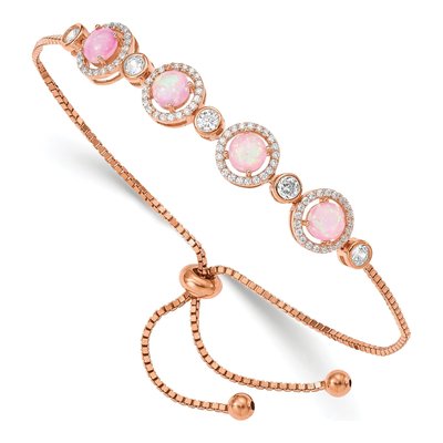 Rose Gold-Plated Sterling Silver Lab-Created Opal & CZ Adjustable Bracelet
