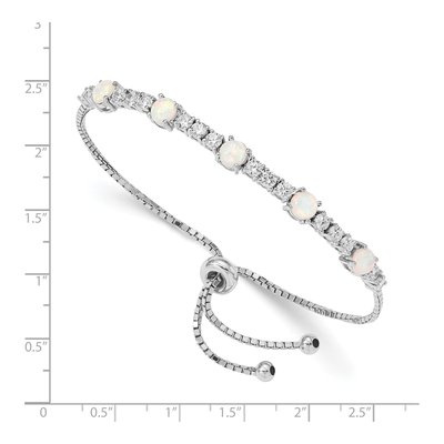 Sterling Silver Lab-Created Opal & CZ Adjustable Bracelet – view 3