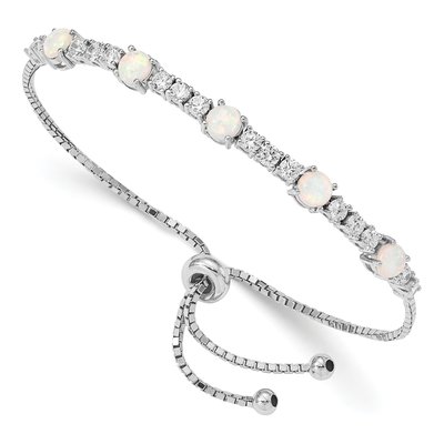 Sterling Silver Lab-Created Opal & CZ Adjustable Bracelet