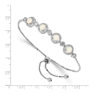 Sterling Silver Lab-Created Opal & CZ Adjustable Bracelet – view 3