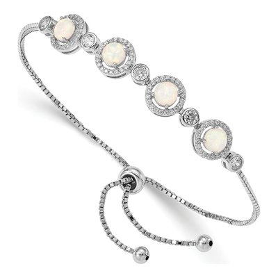 Sterling Silver Lab-Created Opal & CZ Adjustable Bracelet