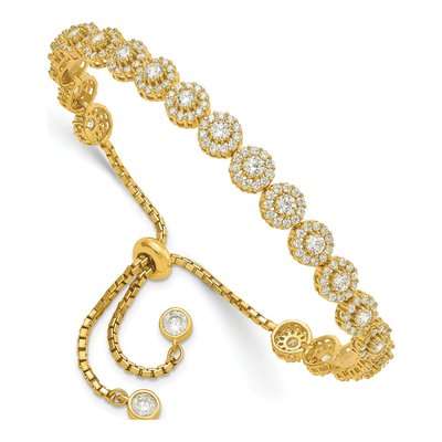 Gold-Plated Sterling Silver CZ Halo Adjustable Bracelet