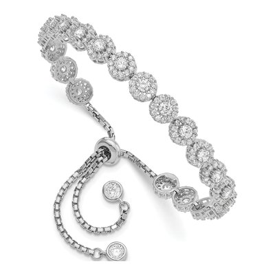 Sterling Silver CZ Halo Adjustable Bracelet