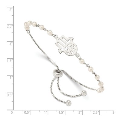 Sterling Silver Simulated Pearl Hamsa Bracelet – view 2