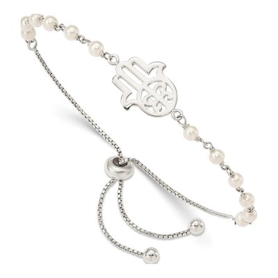 Sterling Silver Simulated Pearl Hamsa Bracelet