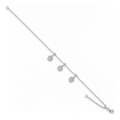 Sterling Silver CZ Circle Dangle Fancy Link Chain Bracelet – view 2