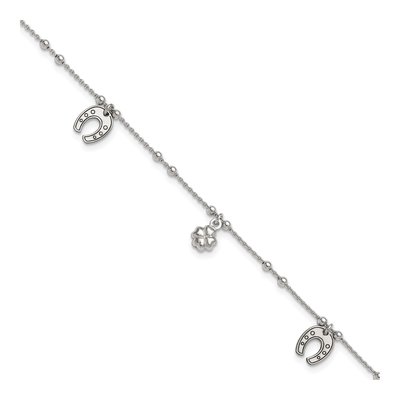Sterling Silver Clover Horseshoe Anklet