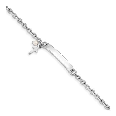 Sterling Silver Cross Pearl ID Bracelet