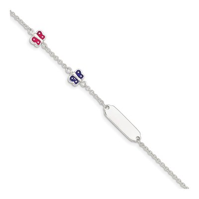 Sterling Silver Girls' Enamel Butterfly ID Bracelet