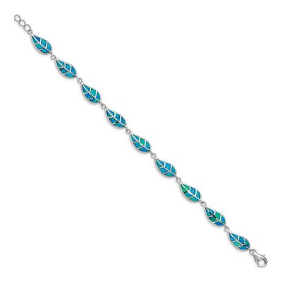 Sterling Silver Lab-Created Opal Leaf Bracelet – view 2