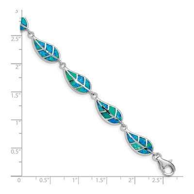 Sterling Silver Lab-Created Opal Leaf Bracelet – view 3