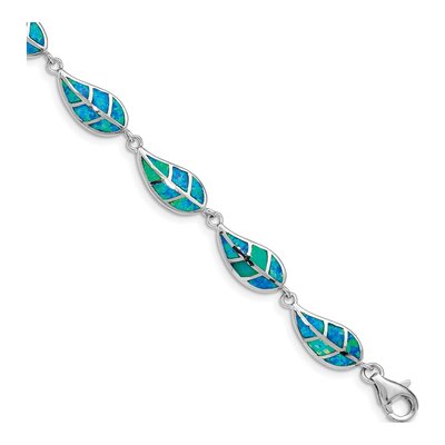 Sterling Silver Lab-Created Opal Leaf Bracelet
