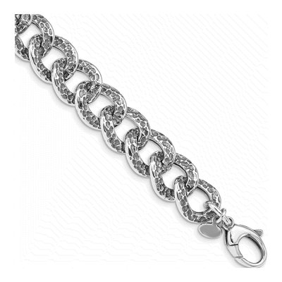 Sterling Silver 14mm Hollow Antiqued 50In Cable Chain Bracelet