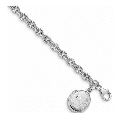 Sterling Silver Textured Oval Locket Bracelet