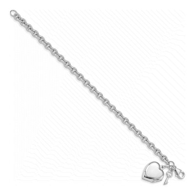 Sterling Silver Puffed Heart Locket Key Bracelet – view 3