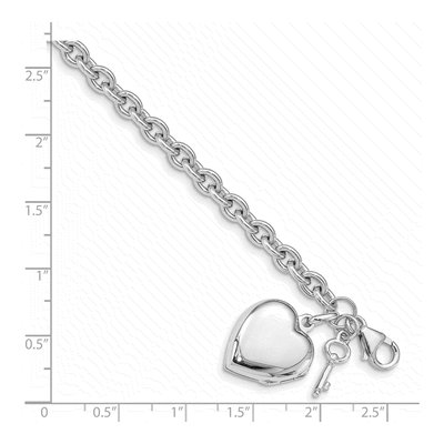 Sterling Silver Puffed Heart Locket Key Bracelet – view 4