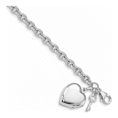 Sterling Silver Puffed Heart Locket Key Bracelet