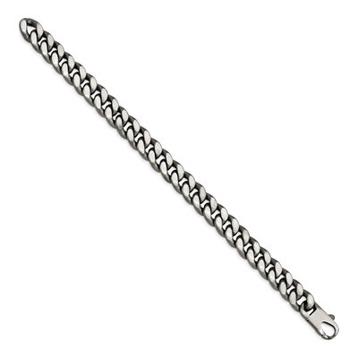 Men's Sterling Silver 10.75mm Semi-Solid Ruthenium Curb Fancy Link Chain Bracelet – view 3