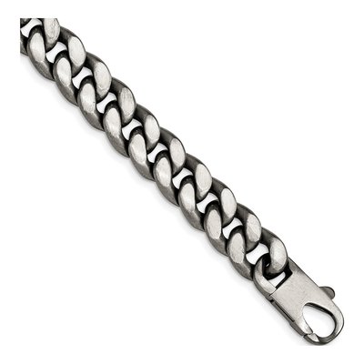 Men's Sterling Silver 10.75mm Semi-Solid Ruthenium Curb Fancy Link Chain Bracelet
