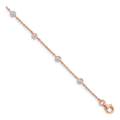 Rose Gold-Plated Sterling Silver CZ Heart Bracelet