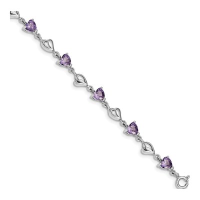 Sterling Silver Amethyst Heart Bracelet