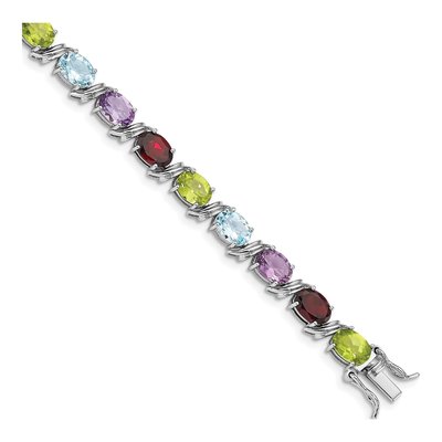 Sterling Silver Amethyst & Garnet Multi-Gemstone Oval Bracelet