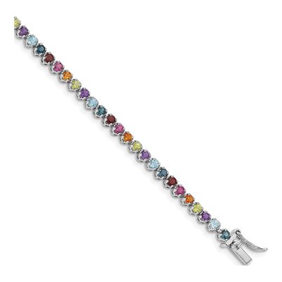 Sterling Silver Amethyst & Garnet Multi-Gemstone Tennis Bracelet