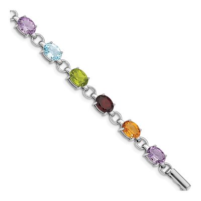 Sterling Silver Amethyst & Garnet Multi-Gemstone Oval Bracelet