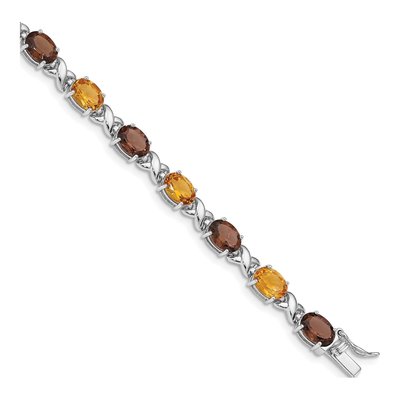 Sterling Silver Citrine & Smoky Quartz Multi-Gem Bracelet