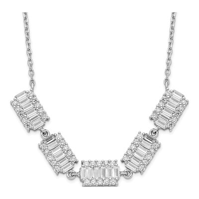 Sterling Silver CZ Baguette Bar Necklace