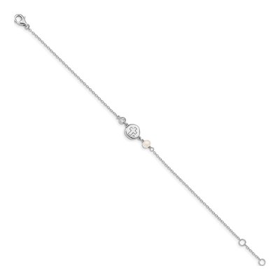 Sterling Silver Freshwater Cultured Pearl & CZ Cross Bracelet – view 2