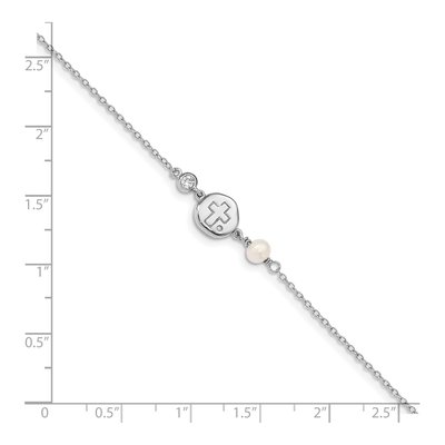 Sterling Silver Freshwater Cultured Pearl & CZ Cross Bracelet – view 3
