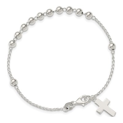 Sterling Silver Beaded Cross Bracelet – view 4