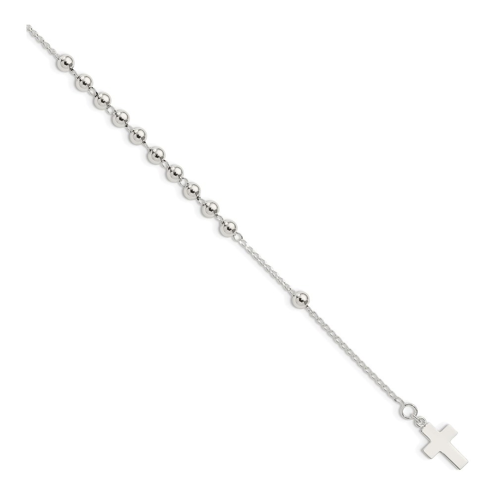 Sterling Silver Beaded Cross Bracelet