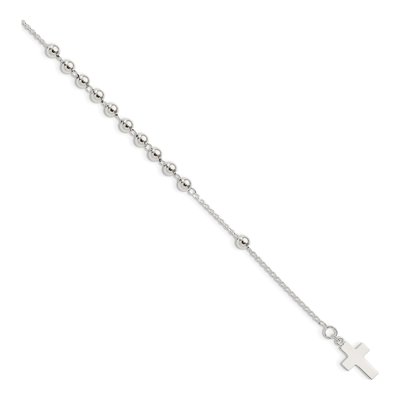 Sterling Silver Beaded Cross Bracelet
