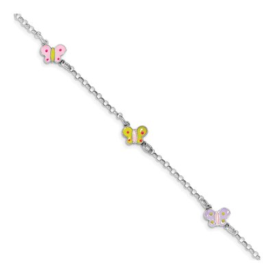 Sterling Silver Girls' Enamel Butterfly Bracelet