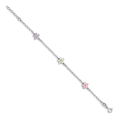Sterling Silver Girls' Enamel Flower Bracelet – view 3