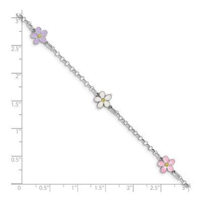 Sterling Silver Girls' Enamel Flower Bracelet – view 4