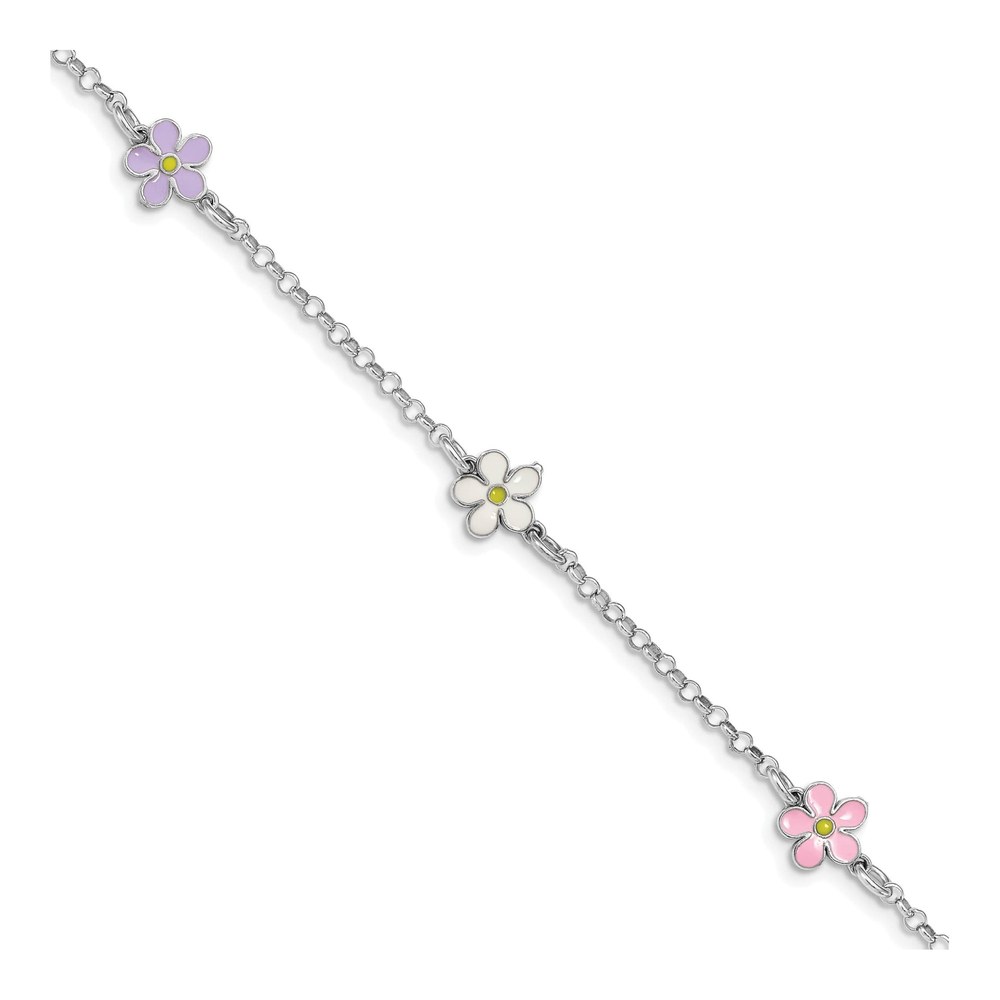 Girls' Sterling Silver Enamel Flower Bracelet