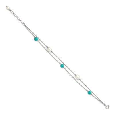 Sterling Silver Freshwater Cultured Pearl & Turquoise Bracelet – view 2