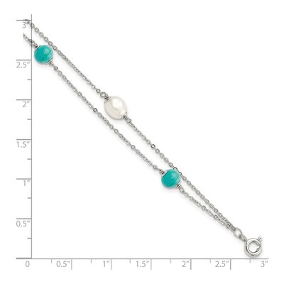Sterling Silver Freshwater Cultured Pearl & Turquoise Bracelet – view 3