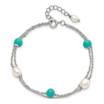 Sterling Silver Freshwater Cultured Pearl & Turquoise Bracelet – view 4