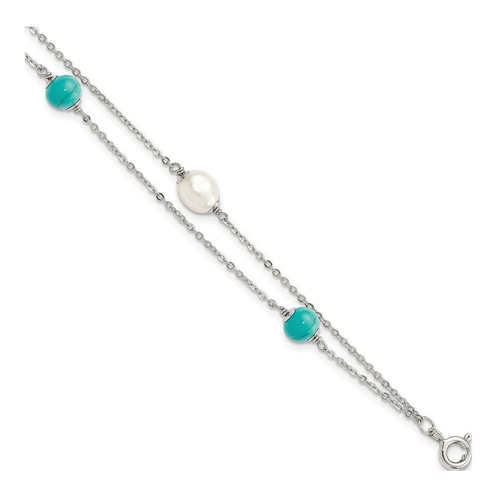 Sterling Silver Turquoise & Pearl Bracelet