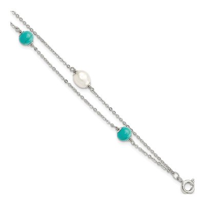 Sterling Silver Freshwater Cultured Pearl & Turquoise Bracelet