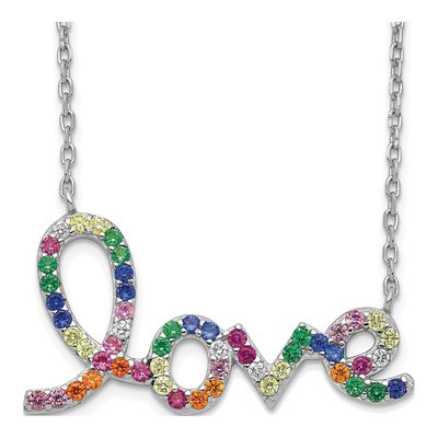 Sterling Silver CZ Colorful LOVE Pendant Necklace