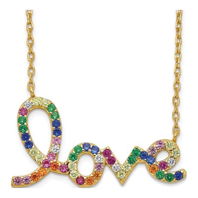 Gold-Plated Sterling Silver CZ LOVE Pendant Necklace